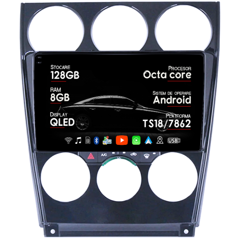 Navigatii Dedicate - Navigatie dedicata Mazda 6 2004-2015, 8GB RAM 128GB ROM, Octacore, Platforma TS18, Android 14, Display QLED 9", Suporta camera 360", DSP, Carplay&Android Auto, SIM 4G, Ventilator Activ
