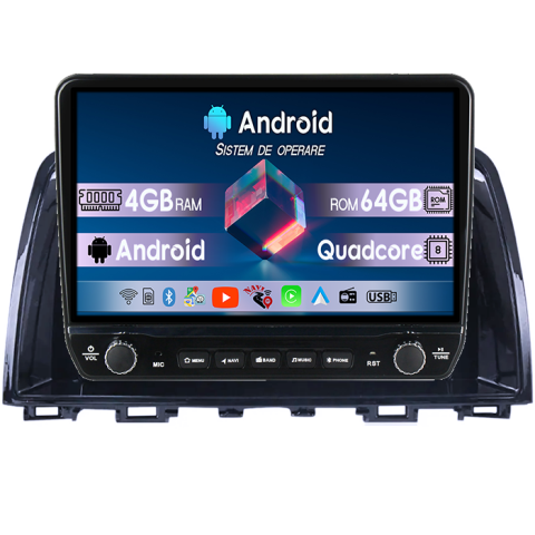 Mazda 6 III 2012-2017 - Navigatie dedicata Mazda 6-2014-prezent Tesla cu butoane rotative model 2024, 4GB RAM 64GB ROM, Procesor Quadcore, Android 14, Display QLED 10", DSP, Carplay&Android Auto