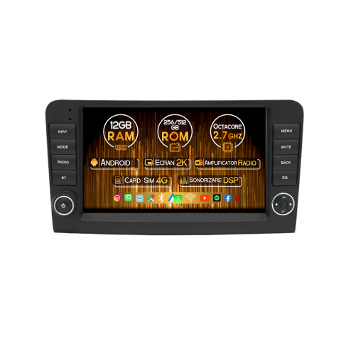 ML W164 2005-2012 - Navigatie dedicata Mercedes ML Butoane W164 2005-2012, 12GB RAM 256GB ROM, Android 13, Rezolutie 2K, Display QLED, 9", DSP, Carplay, Android Auto, Internet, Youtube