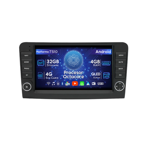 ML W164 2005-2012 - Navigatie dedicata Mercedes ML Butoane W164 2005-2012, 4GB RAM 32GB ROM, Octacore, Android 14, Display QLED  9", DSP, Carplay&Android Auto, SIM 4G, Bluetooth, Ventilator Activ