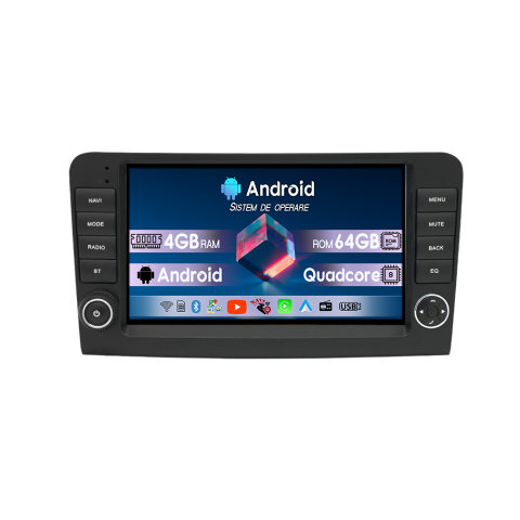 ML W164 2005-2012 - Navigatie dedicata Mercedes ML Butoane W164 2005-2012, 4GB RAM 64GB ROM, Quadcore, Android 14, Display QLED  9", DSP, Carplay&Android Auto, Suport camere AHD