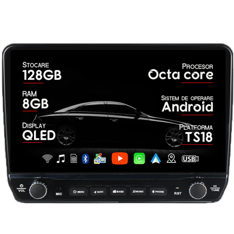 Ford - Navigatie dedicata Ford Custom 2013-2022 Tesla Cu Butoane Rotative Model 2024, ANDROID 13, 10 inch , 8+128GB, Internet, Aplicatii, Waze, GPS