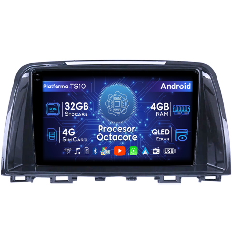 Mazda 6 III 2012-2017 - Navigatie dedicata Mazda 6 III 2012-2017, 4GB RAM 32GB ROM, Octacore, Android 14, Display QLED 1K 9", DSP, Carplay&Android Auto, SIM 4G, Bluetooth, Ventilator Activ