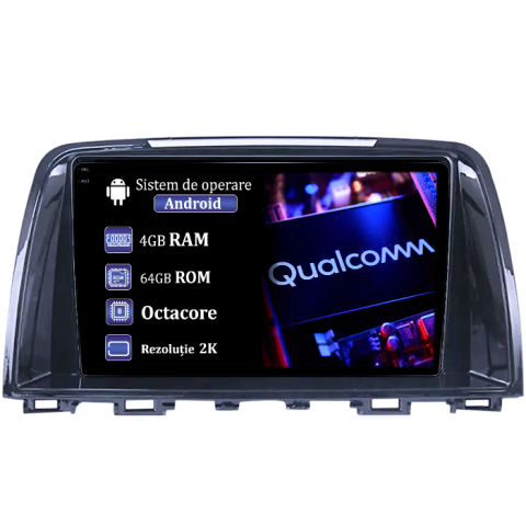 Mazda 6 III 2012-2017 - Navigatie dedicata Mazda 6 III 2012-2017, 4GB RAM 64GB ROM, Procesor Qualcomm Octacore, Android 14, Rezolutie 2K, Display QLED 9", DSP, Carplay&Android Auto, SIM 4G