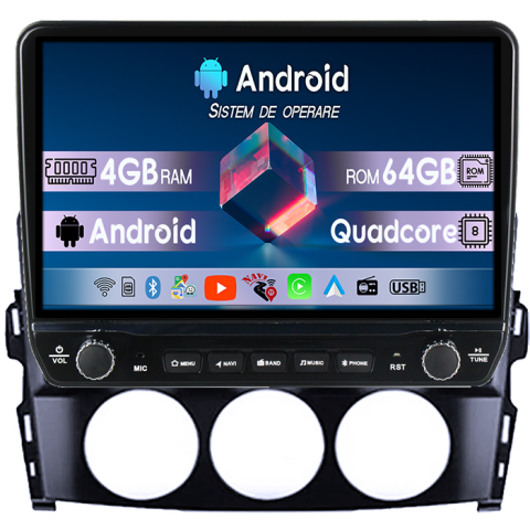 MX-5 2008-2015 - Navigatie dedicata Mazda MX-5 2008-2015 Tesla cu butoane rotative model 2024, 4GB RAM 64GB ROM, Procesor Quadcore, Android 14, Display QLED 10", DSP, Carplay&Android Auto