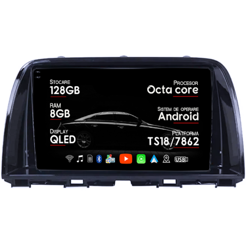 Navigatii Dedicate - Navigatie dedicata Mazda CX-5 2012-2015, 8GB RAM 128GB ROM, Octacore, Platforma TS18, Android 14, Display QLED 9", Suporta camera 360", DSP, Carplay&Android Auto, SIM 4G, Ventilator Activ