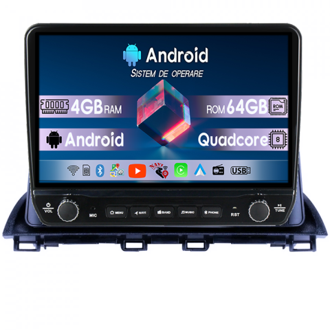 Navigatii Dedicate - Navigatie dedicata Mazda 3 2013-2019 Tesla cu butoane rotative model 2024, 4GB RAM 64GB ROM, Procesor Quadcore, Android 14, Display QLED 10", DSP, Carplay&Android Auto