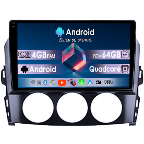 MX-5 2008-2015 - Navigatie dedicata Mazda MX-5 2008-2015, 4GB RAM 64GB ROM, Quad Core, Display 9" QLED  Carplay, Android 14, Bluetooth, Magazin Play, Suport Camere AHD