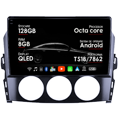 Navigatii Dedicate - Navigatie dedicata Mazda MX-5 2008-2015, 8GB RAM 128GB ROM, Octacore, Platforma TS18, Android 14, Display QLED 9", Suporta camera 360", DSP, Carplay&Android Auto, SIM 4G, Ventilator Activ