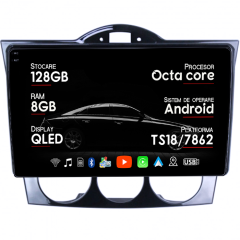 Navigatii Dedicate - Navigatie dedicata Mazda RX-8 2008-2021, 8GB RAM 128GB ROM, Octacore, Platforma TS18, Android 14, Display QLED 9", Suporta camera 360", DSP, Carplay&Android Auto, SIM 4G, Ventilator Activ