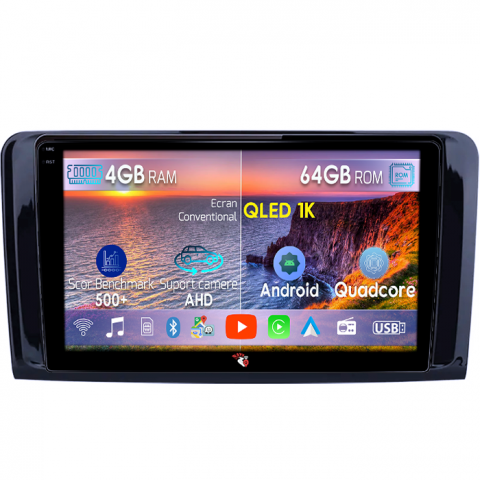 ML - Navigatie dedicata Mercedes Benz ML PX6, 4GB RAM 64GB ROM, Octacore, Android 14, Display QLED 1K 9", Carplay&Android Auto, SIM 4G, Ventilator Activ