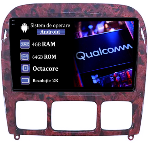 Mercedes-Benz S-Class W200 1999-2005 - Navigatie dedicata Mercedes-Benz S-class, 4GB RAM 64GB ROM, Procesor Qualcomm Octacore, Android 14, Rezolutie 2K, Display QLED 9", DSP, Carplay&Android Auto, SIM 4G
