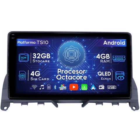 Mercedes-Benz - Navigatie dedicata Mercedes Benz W204 C-Class 2006 - 2012, 4GB RAM 32GB ROM, Octacore, Android 14, Display QLED 1K 9", DSP, Carplay&Android Auto, SIM 4G, Bluetooth, Ventilator Activ