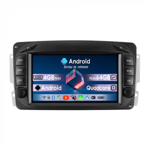 C-Class W209 - Navigatie dedicata Mercedes-Benz W209, 4GB RAM 64GB ROM, Quadcore, Android 14, Display QLED  7", DSP, Carplay&Android Auto, Suport camere AHD