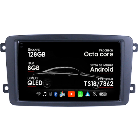 Navigatii Dedicate - Navigatie dedicata Mercedes Benz W209, W203, 8GB RAM 128GB ROM, Octacore, Platforma TS18, Android 14, Display QLED 7”, DSP, Carplay&Android Auto, SIM 4G