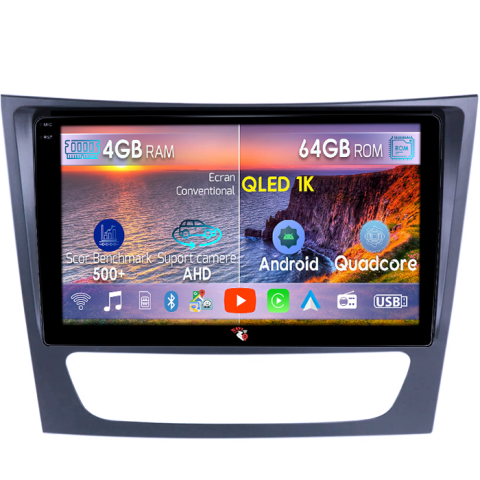 E-Class W211 - Navigatie dedicata Mercedes Benz W211, 4GB RAM 64GB ROM, Octacore, Android 14, Display QLED 9", DSP, Carplay&Android Auto, SIM 4G, Ventilator Activ                      