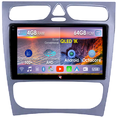 C-Class W203 - Navigatie dedicata Mercedes C-Class W203 2000-2003 4 Usi, 4GB RAM 64GB ROM, Octacore, Android 14, Display QLED  9", DSP, Carplay, Android Auto, Internet, Youtube, Waze, WIFI, Bluetooth - Cop