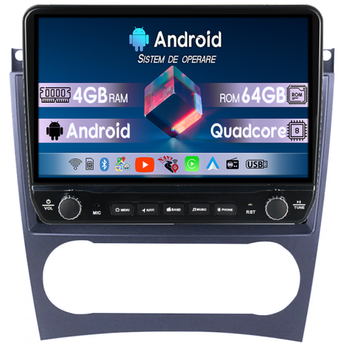 Mercedes-Benz - Navigatie dedicata Mercedes C-Class W203 2003-2007 Tesla cu butoane rotative model 2024, 4GB RAM 64GB ROM, Procesor Quadcore, Android 14, Display QLED 10", DSP, Carplay&Android Auto