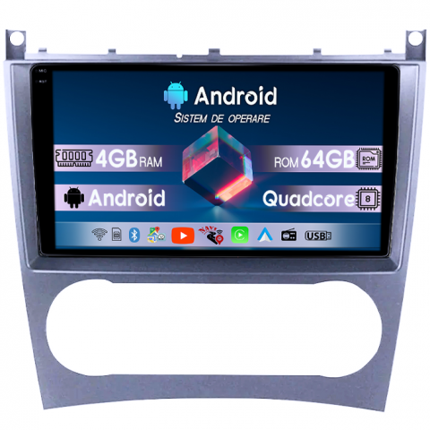 Mercedes-Benz - Navigatie dedicata Mercedes C-Class W203 2003-2007, 4GB RAM 64GB ROM, Quadcore, Android 14, Display QLED 1K, 9", DSP, Carplay&Android Auto, Suport camere AHD
