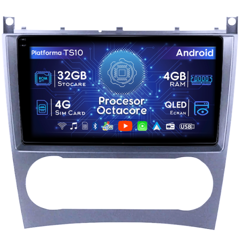C-Class W203 - Navigatie dedicata Mercedes C-Class W203/ CLK C209 2004-2007 2 Usi, 4GB RAM 32GB ROM, Octacore, Android 14, Display QLED  9", DSP, Carplay&Android Auto, SIM 4G, Bluetooth, Ventilator activ