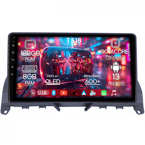 Mercedes-Benz - Navigatie dedicata Mercedes C Class W204 ( 2006 - 2012 ), 8GB RAM 128GB ROM, Octacore, Platforma TS18, Android 13, Display QLED 9”, Suporta camera 360º, DSP, Carplay&Android Auto, SIM 4G, Ventilator A