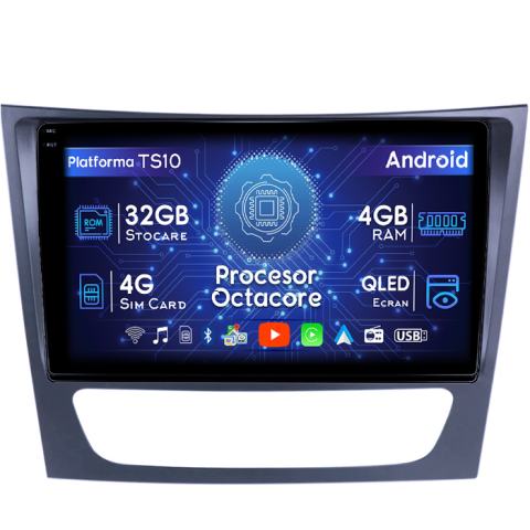 Mercedes-Benz - Navigatie dedicata Mercedes E Class W211 2002-2008, 4GB RAM 32GB ROM, Octacore, Android 14, Display QLED 1K 9", DSP, Carplay&Android Auto, SIM 4G, Bluetooth, Ventilator Activ