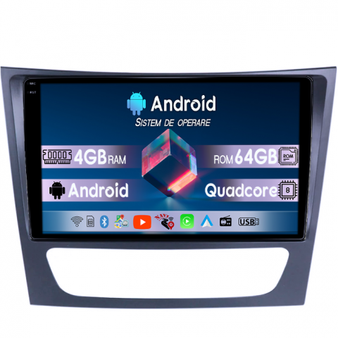 Mercedes-Benz - Navigatie dedicata Mercedes E Class W211, CLS W219, 4GB RAM 64GB ROM, Quad Core, Display 9" QLED 1K, Carplay, Android 14, Bluetooth, Magazin Play, Suport Camere AHD