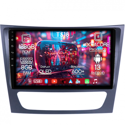 Mercedes-Benz - Navigatie dedicata Mercedes E Class W211, CLS W219, 8GB RAM 128GB ROM, Octacore, Platforma 7862,Android 13, Display QLED 9”, Suporta camera 360º, DSP, Carplay&Android Auto, SIM 4G, Ventilator Activ