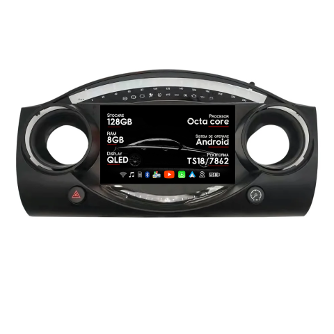 Mini Cooper 2001-2008 - Navigatie dedicata MiniCooper One R50 R52 R53 2001-2008, 8GB RAM 128GB ROM, Octacore, Platforma TS18, Android 14, Display QLED 9", Suporta camera 360", DSP, Carplay&Android