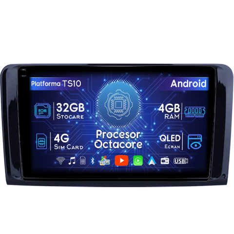 Mercedes-Benz - Navigatie dedicata Mercedes ML W164 2005-2012, 4GB RAM 32GB ROM, Octacore, Android 14, Display QLED 1K 9", DSP, Carplay&Android Auto, SIM 4G, Bluetooth, Ventilator Activ