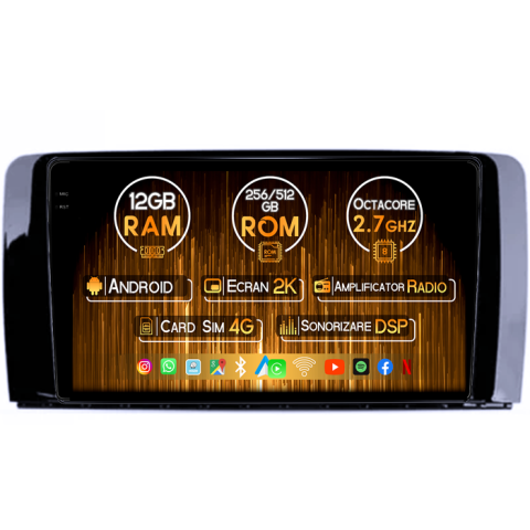 R Class W251 - Navigatie dedicata Mercedes R Class W251 2005-2017, 12GB RAM 256GB ROM, Android 14, Rezolutie 2K, Display QLED, 9", DSP, Carplay, Android Auto, Internet, Youtube, Waze, Wi Fi, USB