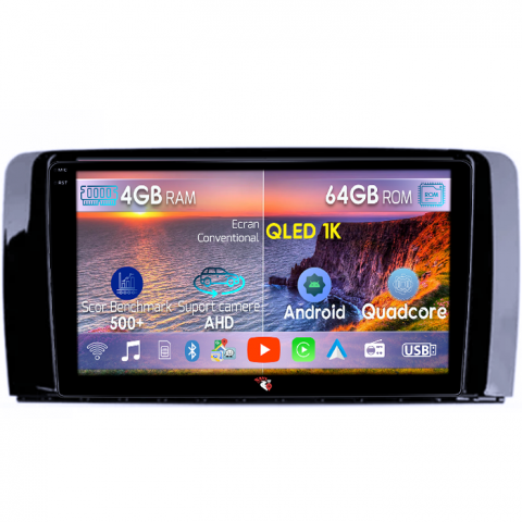 Mercedes-Benz - Navigatie dedicata Mercedes R Class W251 2005-2017, 4GB RAM 64GB ROM, Octacore, Android 14, Display QLED 1K 9", Carplay&Android Auto, SIM 4G, Ventilator Activ