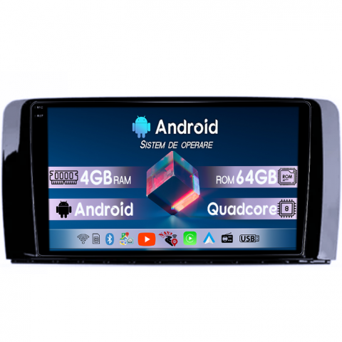 Mercedes-Benz - Navigatie dedicata Mercedes R Class W251 2005-2017, 4GB RAM 64GB ROM, Quadcore, Android 14, Display QLED 1K, 9", DSP, Carplay&Android Auto, Suport camere AHD
