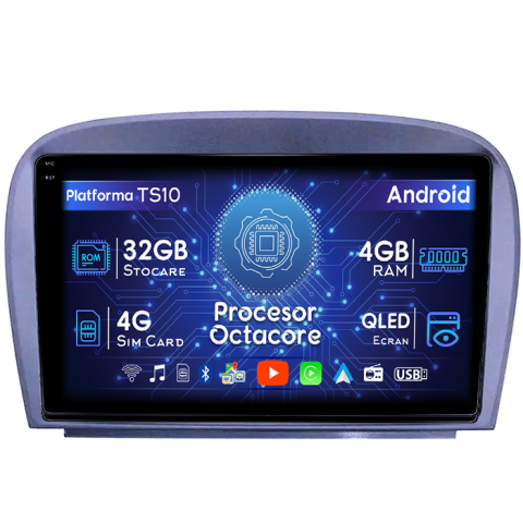 Mercedes-Benz - Navigatie dedicata Mercedes SL W230 2004-2011 A-W230, 4GB RAM 32GB ROM, Octacore, Android 14, Display QLED 1K 9", DSP, Carplay&Android Auto, SIM 4G, Bluetooth, Ventilator Activ