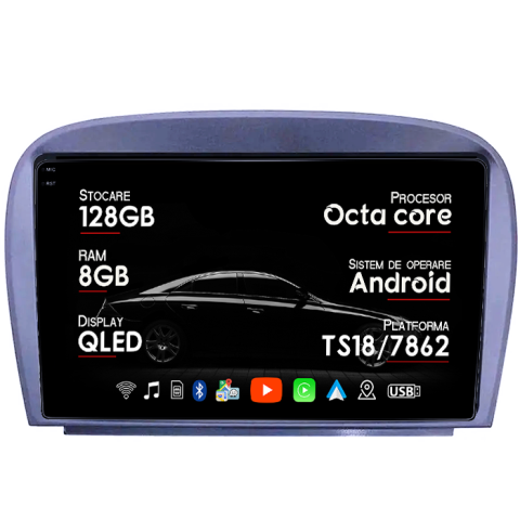 Navigatii Dedicate - Navigatie dedicata Mercedes SL W230 2004-2011 A-W230, 8GB RAM 128GB ROM, Octacore, Platforma 7862, Android 14, Display QLED 9”, Suporta camera 360º, DSP, Carplay&Android Auto, SIM 4G, Ventilator Activ