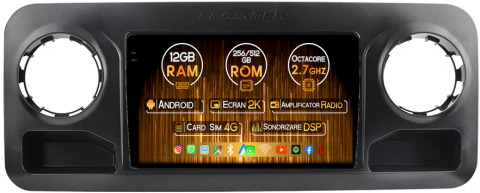 Sprinter 2019 - Navigatie dedicata Mercedes Benz Sprinter 2019, 12GB RAM 256GB ROM, Android 14, Rezolutie 2K, Display QLED, 9", DSP, Carplay, Android Auto, Internet, Youtube, Waze, Wi Fi, USB