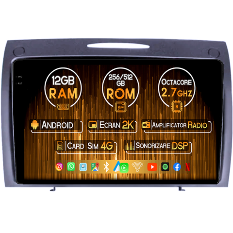 SLK - Navigatie dedicata Mercedes SLK 2006-2010, 12GB RAM 256GB ROM, Android 14, Rezolutie 2K, Display QLED, 9", DSP, Carplay, Android Auto, Internet, Youtube, Waze, Wi Fi, USB
