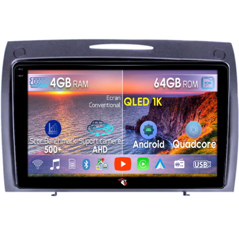 SLK - Navigatie dedicata Mercedes SLK 2006-2010, 4GB RAM 64GB ROM, Octacore, Android 14, Display QLED 9", DSP, Carplay&Android Auto, SIM 4G, Ventilator Activ