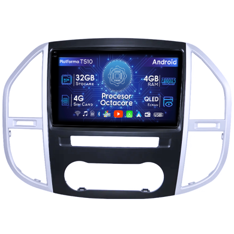 Mercedes-Benz - Navigatie dedicata Mercedes Vito 2016-2019, 4GB RAM 32GB ROM, Octacore, Android 14, Display QLED 1K 10", DSP, Carplay&Android Auto, SIM 4G, Bluetooth, Ventilator Activ