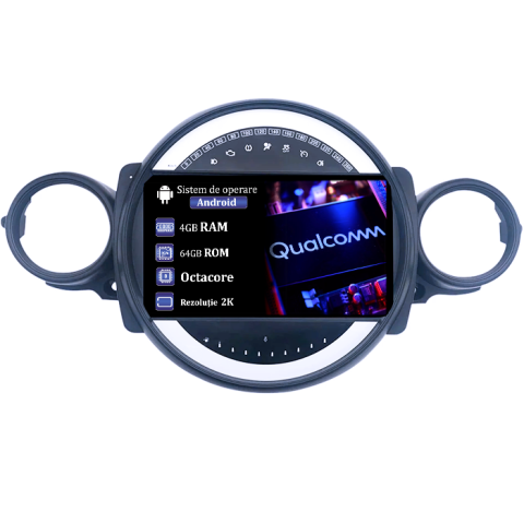 Mini Cooper 2007 - 2015 - Navigatie dedicata Mini Cooper 2007-2015, 4GB RAM 64GB ROM, Procesor Qualcomm Octacore, Android 14, Rezolutie 2K, Display QLED 9", DSP, Carplay&Android Auto, SIM 4G