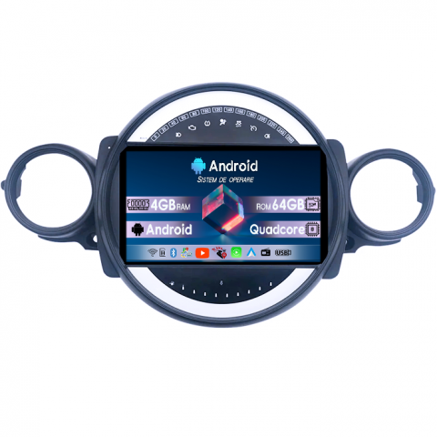 Mini Cooper - Navigatie dedicata Mini Cooper 2011-2014, 4GB RAM 64GB ROM, Quad Core, Display 9" QLED 1K, Carplay, Android 14, Bluetooth, Magazin Play, Suport Camere AHD