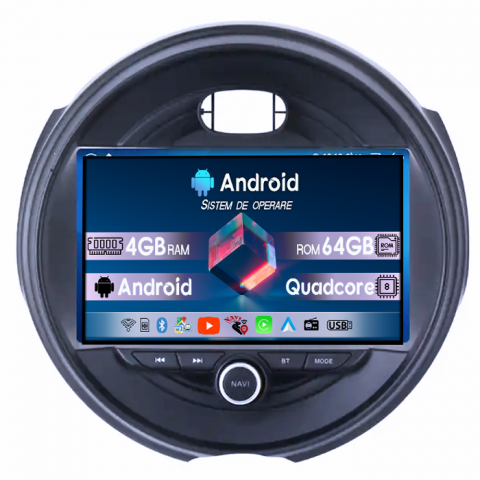 Mini Cooper - Navigatie dedicata Mini Cooper 2015-2019, 4GB RAM 64GB ROM, Quad Core, Display 9" QLED 1K, Carplay, Android 14, Bluetooth, Magazin Play, Suport Camere AHD
