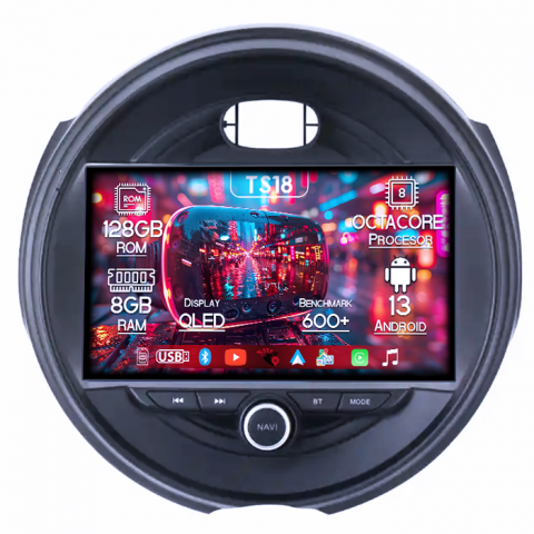 Mini Cooper - Navigatie dedicata Mini Cooper 2015-2019, 8GB RAM 128GB ROM, Octacore, Platforma TS18, Android 13, Display QLED 9”, Suporta camera 360º, DSP, Carplay&Android Auto, SIM 4G, Ventilator Activ