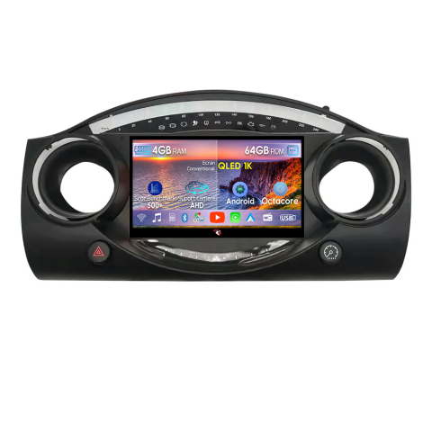 Mini Cooper 2001-2008 - Navigatie dedicata MiniCooper One R50 R52 R53 2001-2008, 4GB RAM 64GB ROM, Octacore, Android 14, Display QLED  9", DSP, Carplay, Android Auto, Internet, Youtube, Waze, WIFI, Bluetooth