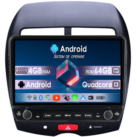 Mitsubishi - Navigatie dedicata Mitsubishi ASX 2010-2019 Tesla cu butoane rotative model 2024, 4GB RAM 64GB ROM, Procesor Quadcore, Android 14, Display QLED 10", DSP, Carplay&Android Auto