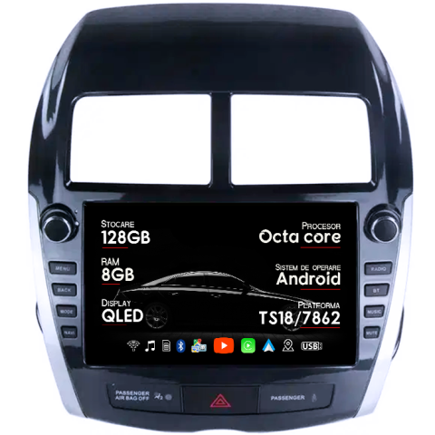 ASX 2010-2016 - Navigatie dedicata Mitsubishi ASX 2010-2016, 8GB RAM 128GB ROM, Octacore, Platforma TS18, Android 14, Display QLED 9â, Suporta camera 360Âş, DSP, Carplay&Android Auto, SIM 4G, Ventilator Activ