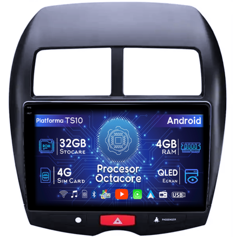 Mitsubishi - Navigatie dedicata Mitsubishi ASX 2010-2017, 4GB RAM 32GB ROM, Octacore, Android 14, Display QLED 1K 9", DSP, Carplay&Android Auto, SIM 4G, Bluetooth, Ventilator Activ