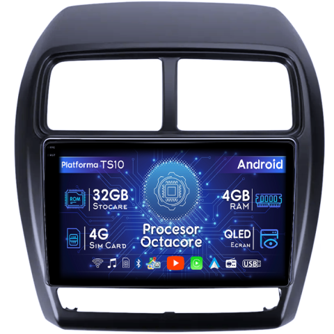 ASX 2016-2022 - Navigatie dedicata Mitsubishi ASX 2010-2017, 4GB RAM 32GB ROM, Octacore, Android 14, Display QLED  9", DSP, Carplay&Android Auto, SIM 4G, Bluetooth, Ventilator Activ