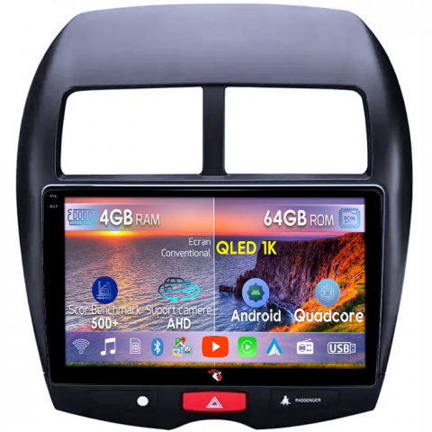 Mitsubishi - Navigatie dedicata Mitsubishi ASX 2010-2019, 4GB RAM 64GB ROM, Octacore, Android 14, Display QLED 1K 10", Carplay&Android Auto, SIM 4G, Ventilator Activ