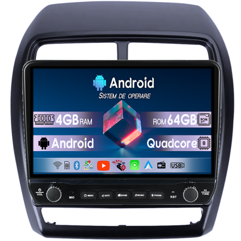 Mitsubishi - Navigatie dedicata Mitsubishi ASX 2016-2022 Tesla cu butoane rotative model 2024, 4GB RAM 64GB ROM, Procesor Quadcore, Android 14, Display QLED 10", DSP, Carplay&Android Auto